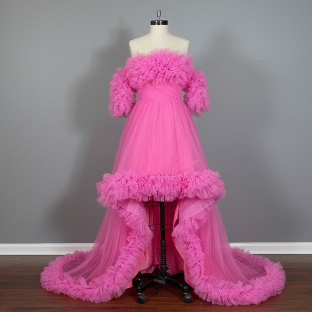 Hot Pink Tulle High-Low Gown Small Dramatic SMALL